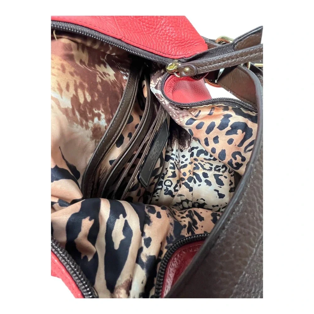 SHARIF Leather Decorative Handbag Satchel‎ Purse ANIMAL PRINT LINING